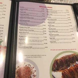 a menu for a special meal