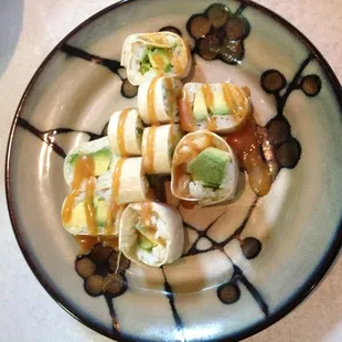 Special make Avocado roll with rice pancake