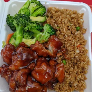 Special combo with orange chicken and fried rice