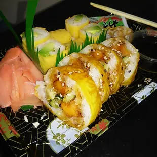 Soy wrapped sweet potato tempura and avocado(I asked for asparagus)