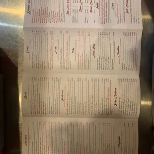 a menu on a table