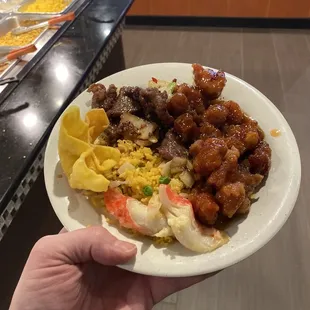 Crab, General Tsos, Crab Rangoon, Fried Rice, Honey Chicken