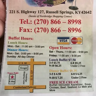 the menu for the restaurant