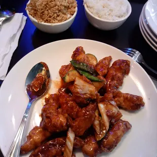 Supposed to be hot, and spicy, their Capital Chicken fell short on two attempts.