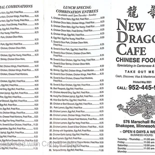 Menu as of 2021