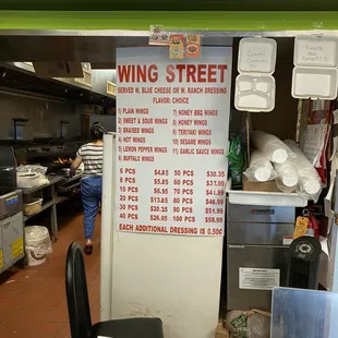 the menu for wing street