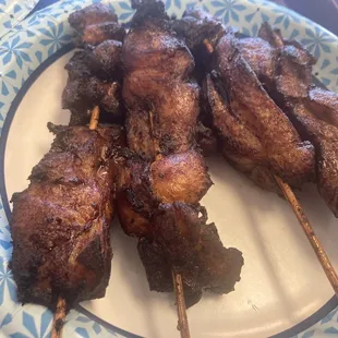 Teriyaki chicken on a stick.