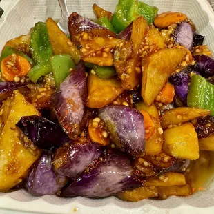 Eggplant, Potato and Green Pepper