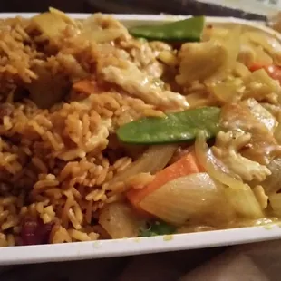 Scrumptious chicken curry combo with fried rice!