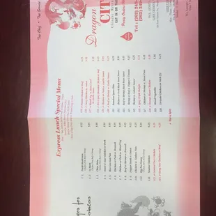 the menu for the restaurant