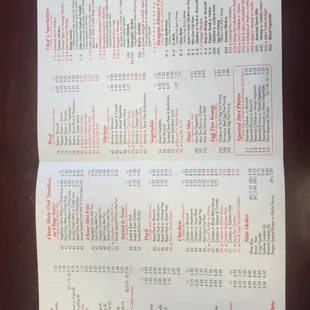 a menu for a chinese restaurant
