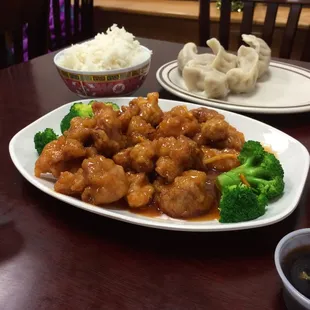Fast, hot, super delicious!  We ordered chicken lomein, orange chicken, crab Rangoon, pork dumplings. All were great!