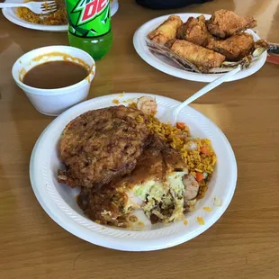 Shrimp egg foo young and there fried chicken wings is so good. Also grab a philly cheese steak egg roll