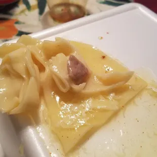 That minuscule amount of meat was all that was in the wonton in the soup.