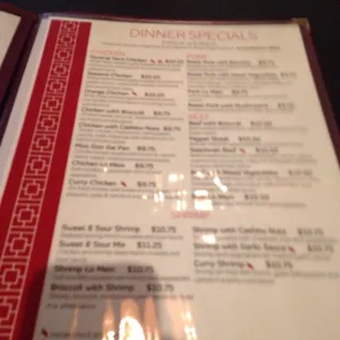 Several great dinner specials; with soup ,egg roll, &amp; rice