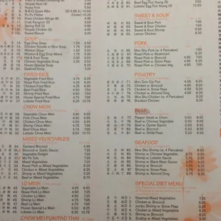 the menu of the restaurant