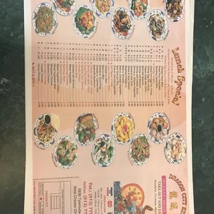 a menu for a chinese restaurant