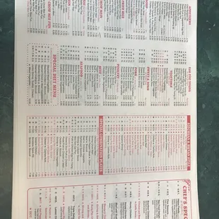 the menu for the restaurant