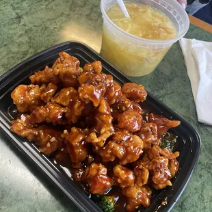 C23. Sesame Chicken Combo Platter. It comes with broccoli and white rice. Yummy