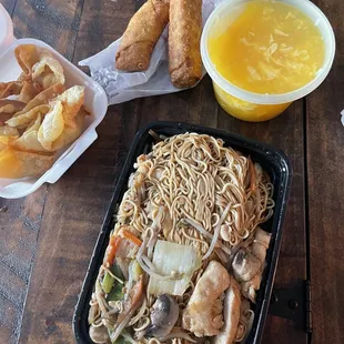 21. Egg Drop Soup , 31. Chicken Chow Mein , 01. Egg Rolls, 06. Crab Rangoon