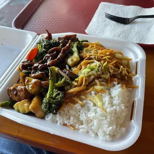 Teriyaki chicken and beef with broccoli