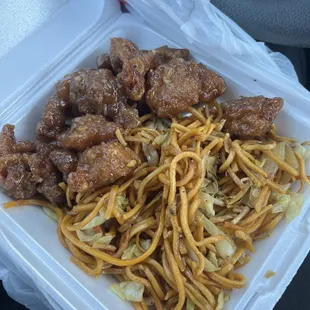 Chow main and Orange Chicken