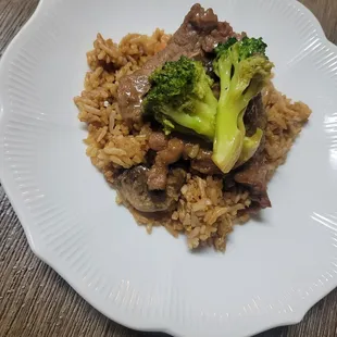 Beef brocolli with fried rice