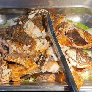 Pan seared tilapia. The bones in the fish are pretty easy to spot. Just be on the lookout for them.