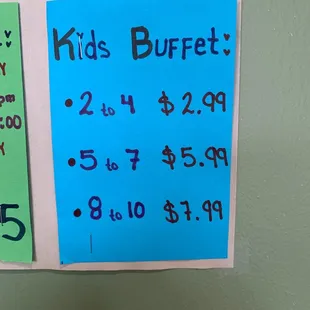 Kids menu