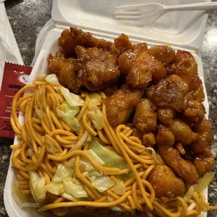 Chow mein and orange chicken