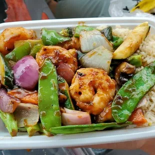 Shrimp   with garlic sauce and friend rice