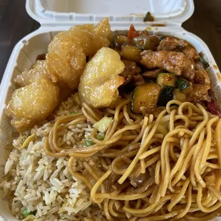 2 entree combo with walnut shrimp &amp; kung poa chicken.