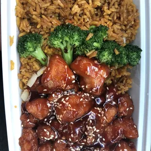 Sesame chicken combo platter.