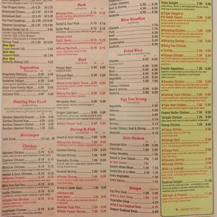 the menu of the restaurant