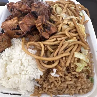 Mandarin chicken, fried rice, steam rice, chow mein noodles
