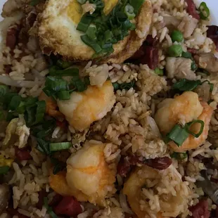 Combination fried rice with egg on top