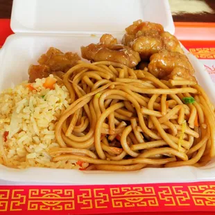 Combo (A) $4.98. Orange Chicken, Fried Rice, Chow Mein.