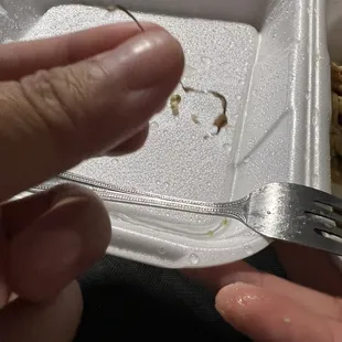 There was a piece of wire in the beef from the Beef with Broccoli