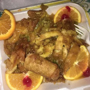 Can't tell what's chicken and what everything else is. Gross. Dry.