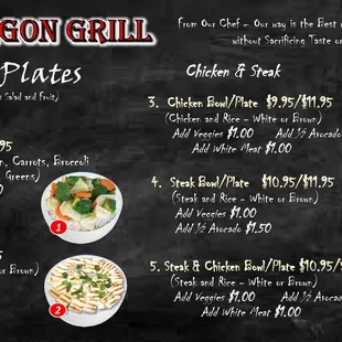 a menu for a variety of dishes