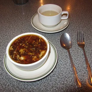 Hot And Sour Soup And A Cup Of Hot Tea