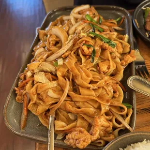 Chicken stir fried hand pulled noodles