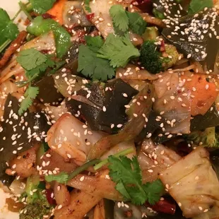 My hotpot included kelp, carrots, snow peas, cabbage (perfectly crunchy), lotus root, cilantro, and more. All optional.