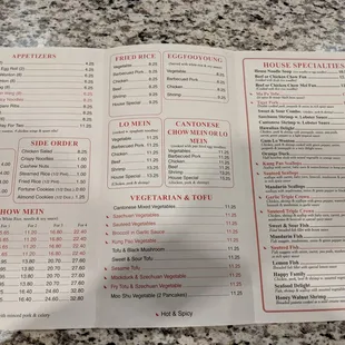 Menu as of July 1, 2019