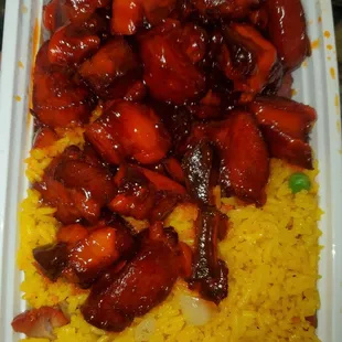 Spare rib tips with roast pork fried rice