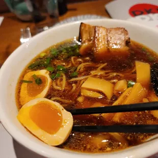 Shoyu ramen: 3 big slices of pork belly, yum!