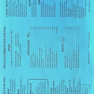 BACK Dine in menu.