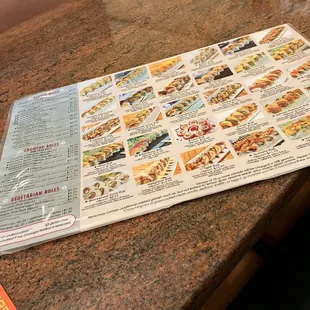 Sushi menu
