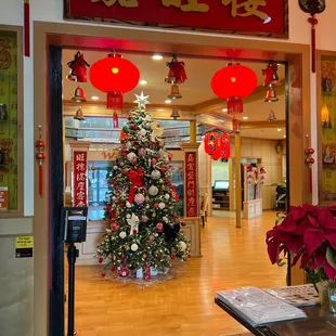 the entrance to a chinese restaurant