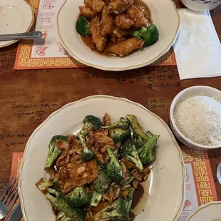 General Tso chicken and chicken and broccoli